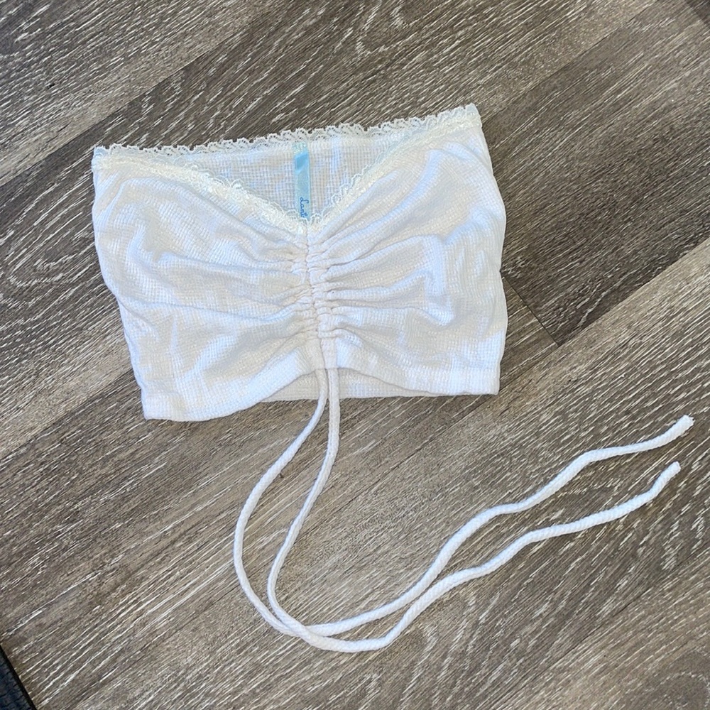 Ribbed bandeau ruched top